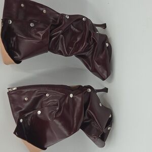 Burgundy And Khaki Slouchy Heeled Boots